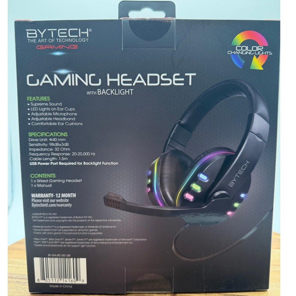 Bytech Wired Gaming Headset with RGB LED Backlight Mic Black 0573 - Picture 3 of 7